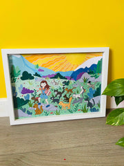 Adventuring Cats Illustration Wall Print