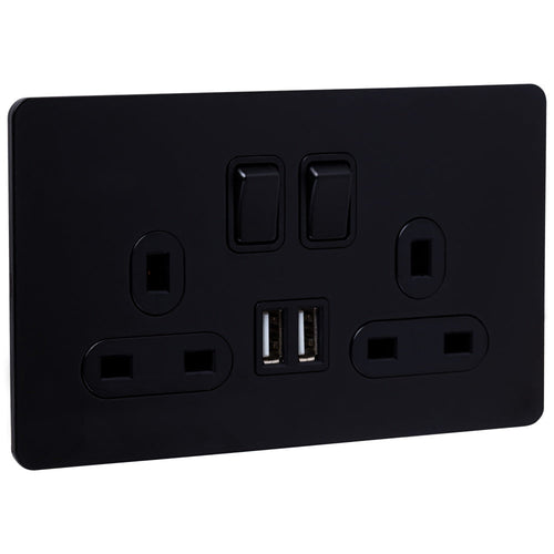Caradok 2G Matt Black Socket With USB Outlets- The Screwless