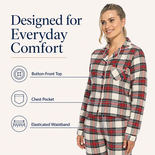Daisy Dreamer Womens Flannelette Check Pyjama Set Soft Brushed Cotton Easy Care Super Soft Cosy Sleepwear
