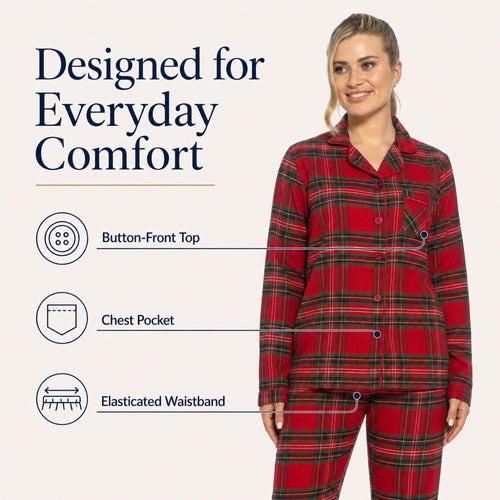 Daisy Dreamer Womens Flannelette Check Pyjama Set Soft Brushed Cotton Easy Care Super Soft Cosy Sleepwear