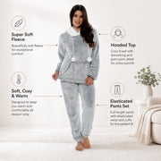 Daisy Dreamer Women's Plush Fleece Hooded Pyjama Set in Shimmer Grey Cosy Winter