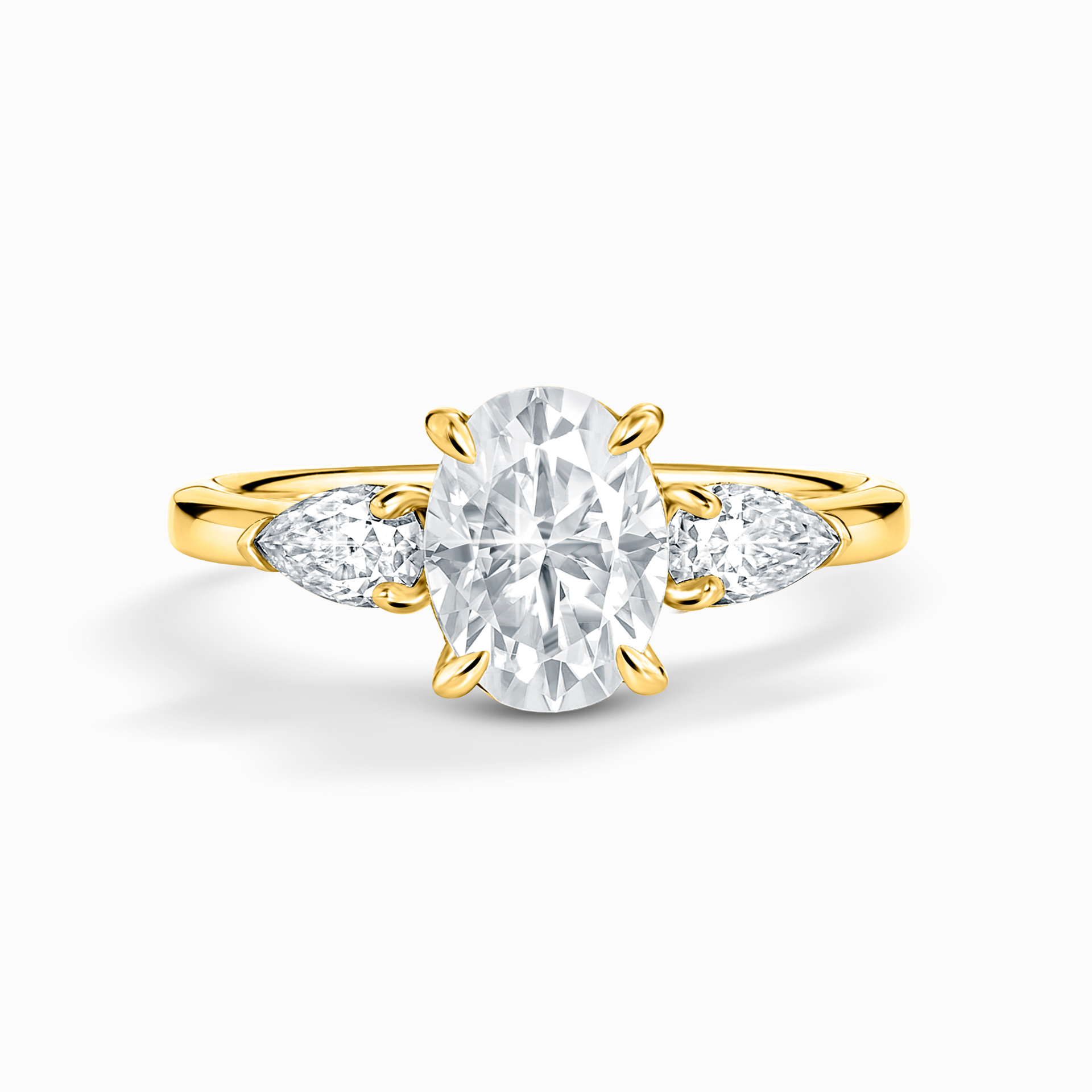 2 ct Oval Moissanite Three Stone Engagement Ring in 18k Gold Vermeil
