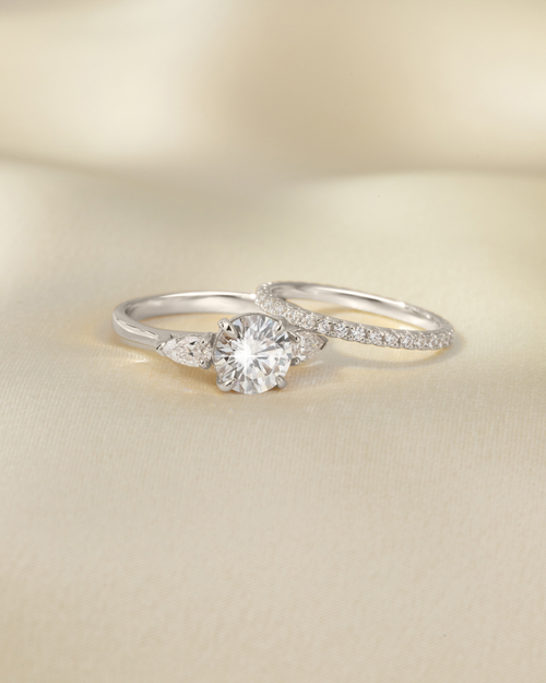 2 ct Round Moissanite Three Stone Engagement Ring in Sterling Silver