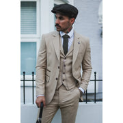 AK-08 - Men's 3 Piece Cream Prince Of Wales Check Suit