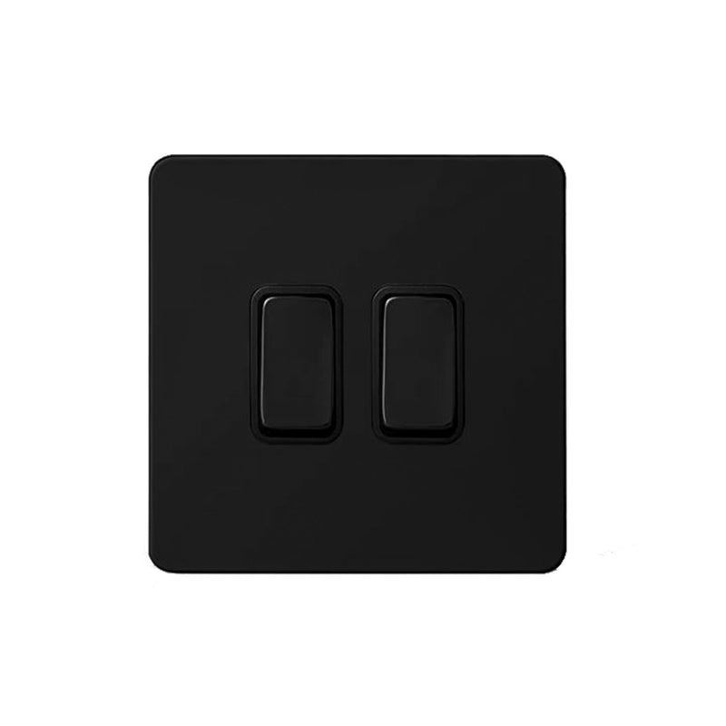 Caradok Matt Black Metal Screwless 2 Gang Light Switch - Black Inserts