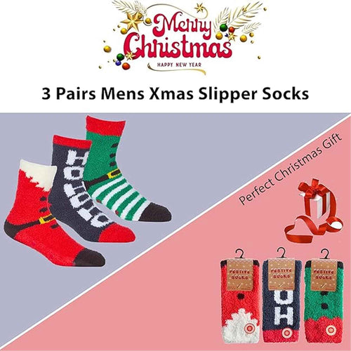 Sock Stack Men's Christmas Slipper Socks 3 Pack UK Sizes 6-11 Santa And Elf Designs