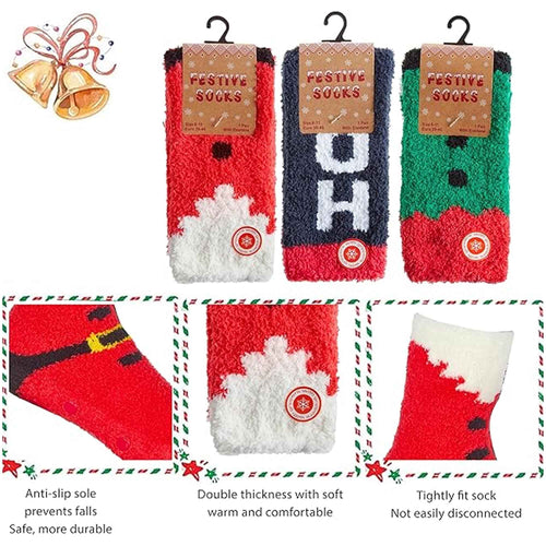 Sock Stack Men's Christmas Slipper Socks 3 Pack UK Sizes 6-11 Santa And Elf Designs