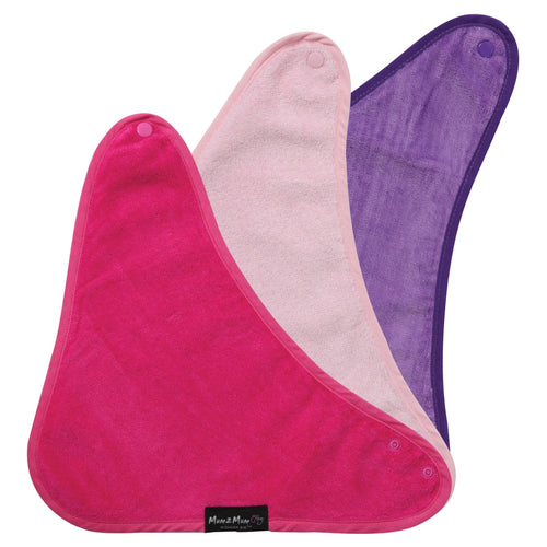 3 PACK - Mum 2 Mum Bandana Style Wonder Bibs - Cerise / Purple / Baby Pink