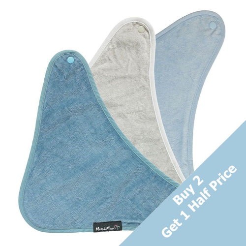 3 PACK - Mum 2 Mum Bandana Style Wonder Bibs - Denim / Baby Blue / Stone