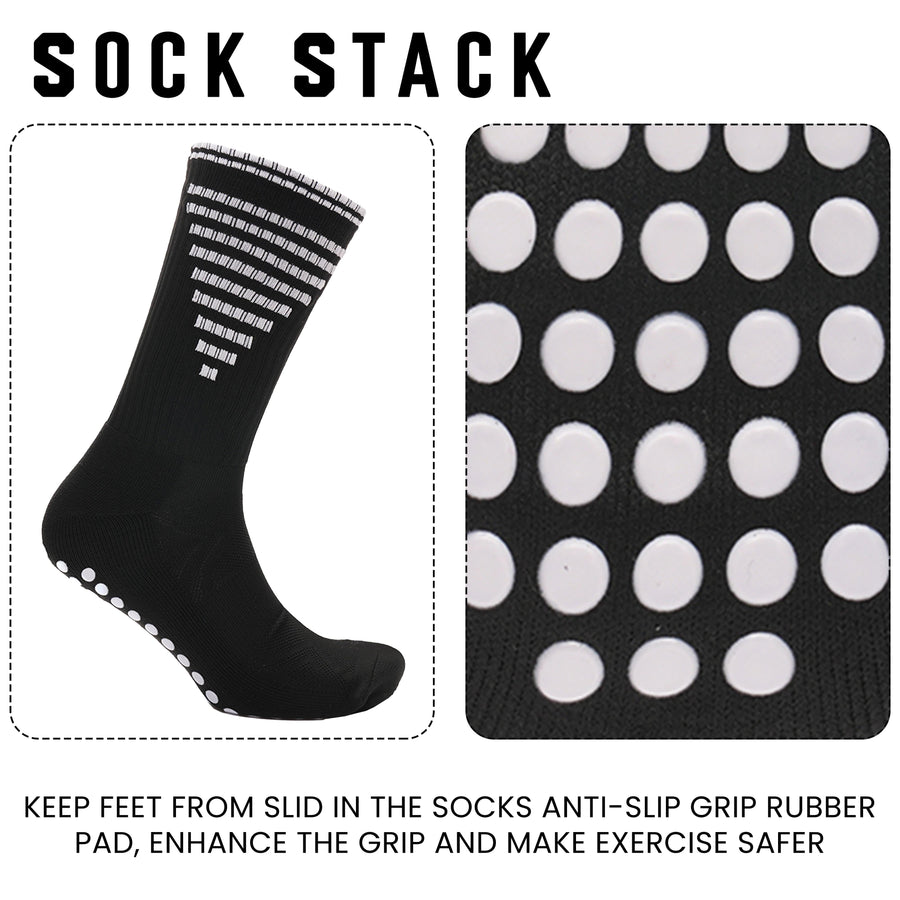 Sock Stack 3 Pairs Black Anti Slip Football Grip Socks For Men Sports Socks For Gym UK 6-8
