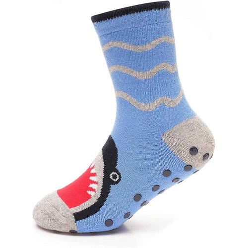 Sock Stack Boys Slipper Socks Three Pack 3 Pairs Non Slip Thermal Indoor Socks Dino Shark