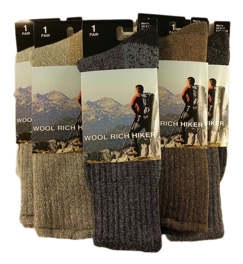 Sock Stack Men's Wool Hiking Socks 3 Pairs Thick Cushioned Boot Socks For Trekking UK 6-11