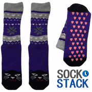 Sock Stack Women's Thermal Slipper Socks 3 Pairs Animal Designs Polar Bears And Kittens