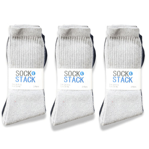 Sock Stack Mens Cotton Rich Performance Sport Socks 15 Pairs UK 6-11 Black Grey White Comfort Cuff Everyday Wear