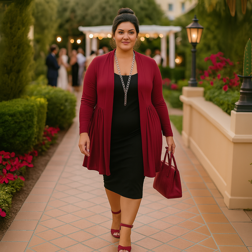 Long Length Open Front Cardigan with Lace Panel