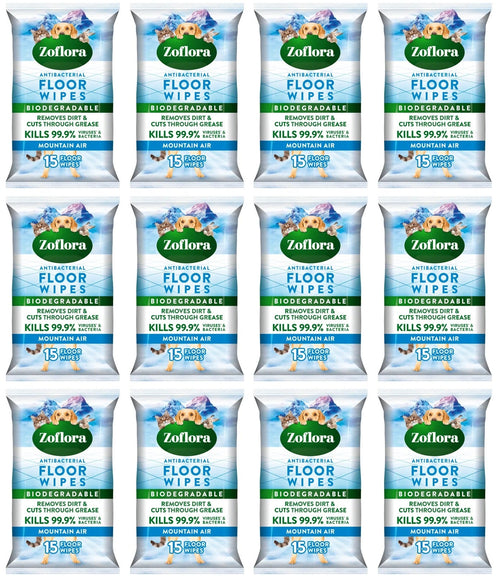 12 x Zoflora Floor Wipes Mountain Air  - 15 PACK