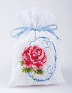 Pink Rose Cameo Potpourri Bag Cross Stitch Kit