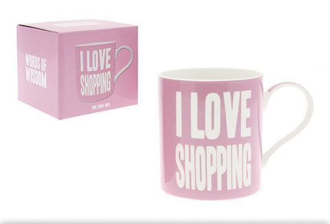 Words of Wisdom Mug - I LOVE SHOPPING - Tea Coffee Fine China Mug - Gift Boxed