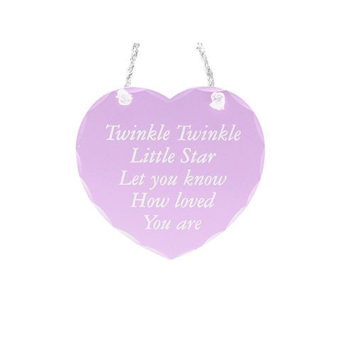 Pink 'Twinkle Twinkle..' Hanging Heart Plaque 7''