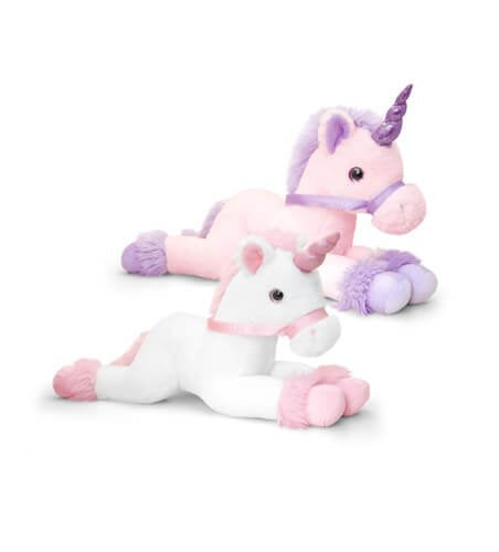 Keel Quality plush Pink and purple laying Unicorns 50cm