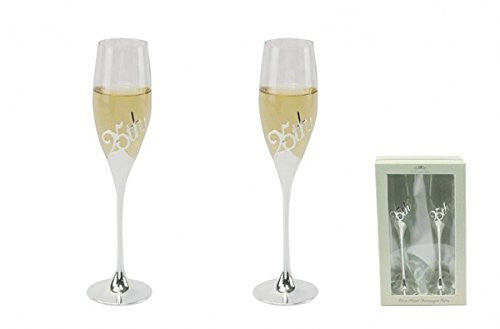 silver plated 25th anniversary champagne flutes
