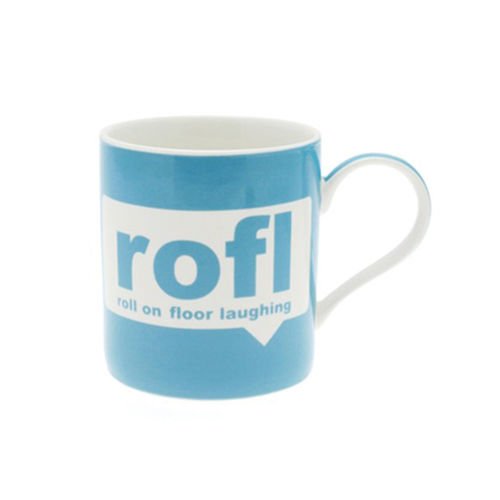 rofl Roll ont he Floor Laughing Text Talk Acronyms Blue Fine China Mug in Gift Box