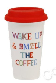 The Brighter Side Of Life Travel Mug with Silicone Lid - "Wake Up & Smell The Coffee" design