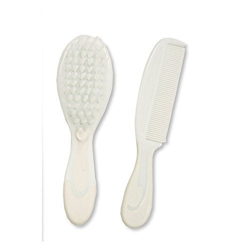 Babies Soft Bristle Brush & Fine Tooth Comb Set - White