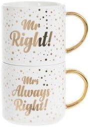 Set of 2 Mr and Mrs Right Stacking Mugs