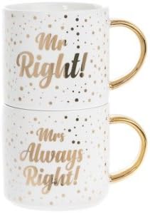 Set of 2 Mr and Mrs Right Stacking Mugs