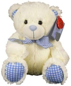 nursery cream bobby bear blue gingham feet ears 30cm