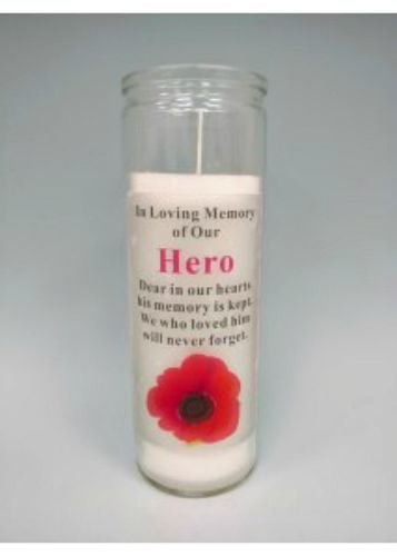 Our Hero Red Poppy Glass Memorial Candle, Remembrance Day Graveside Tribute