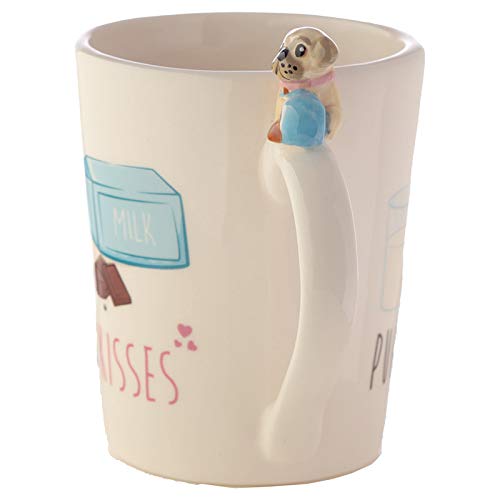 Cute Ceramic Pug Mug with Pug & Cookies on the Handle