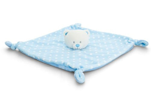BLUE & WHITE SPOTTY Baby's First Comforter Blanket Teddy Bear Gift by Keel Toys