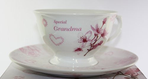 Vintage Lane Collection, Rose Fine Bone China Afternoon Tea Set 'Grandma With Love', From The Vintage Lane Collection By Jennifer Rose, Cup and Saucer Set, Cup 10x7cm, Saucer 16cm, Gift Boxed, Microwave and Dishwasher Safe
