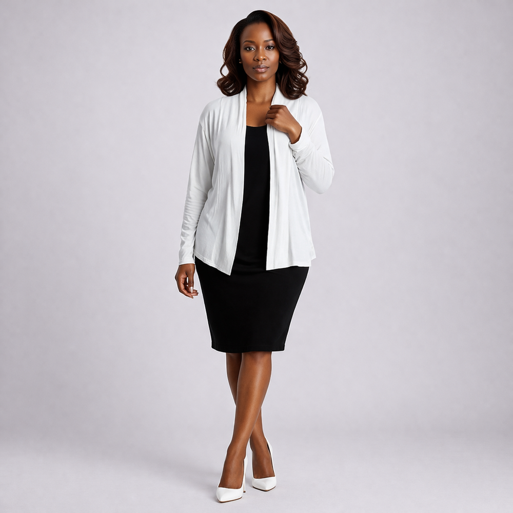 Scallop Hem Lace Back Open Front Cardigan
