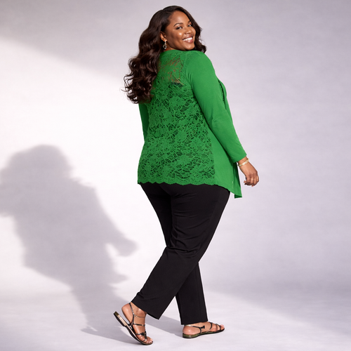 Scallop Hem Lace Back Open Front Cardigan