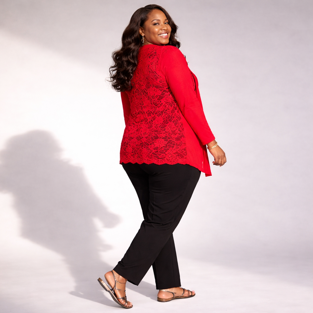 Scallop Hem Lace Back Open Front Cardigan