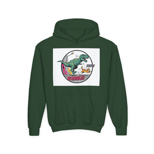 T-Rex Chase Dino Rumble Youth Hoodie | Dinosaur Graphic Sweatshirt