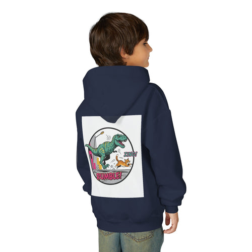 T-Rex Chase Dino Rumble Youth Hoodie | Dinosaur Graphic Sweatshirt