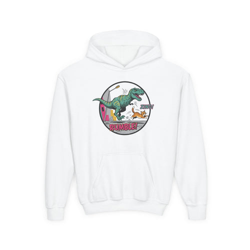 T-Rex Chase Dino Rumble Youth Hoodie | Dinosaur Graphic Sweatshirt