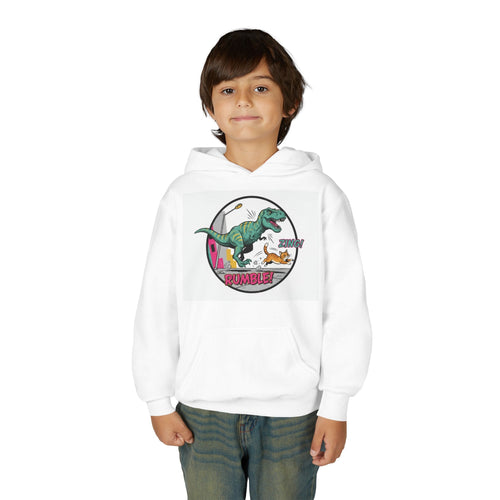 T-Rex Chase Dino Rumble Youth Hoodie | Dinosaur Graphic Sweatshirt