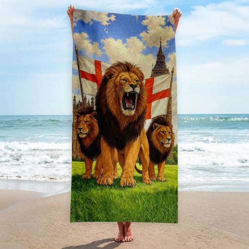England - 3 Lions London - Beach Towel
