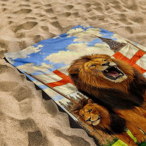 England - 3 Lions London - Beach Towel
