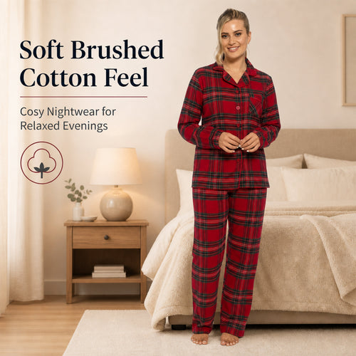 Daisy Dreamer Womens Flannelette Check Pyjama Set Soft Brushed Cotton Easy Care Super Soft Cosy Sleepwear
