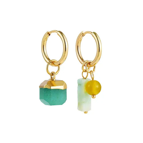 Birdie Mismatch Gold Tone Hoop Charm Earrings