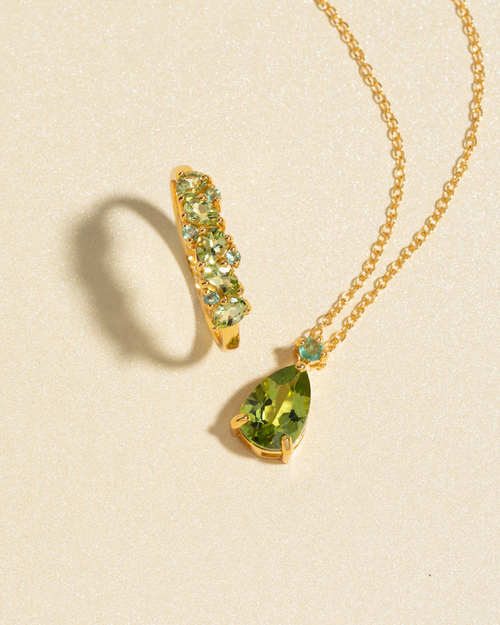 Emerald & Peridot Pear Cut Half Eternity Band in 18k Gold Vermeil