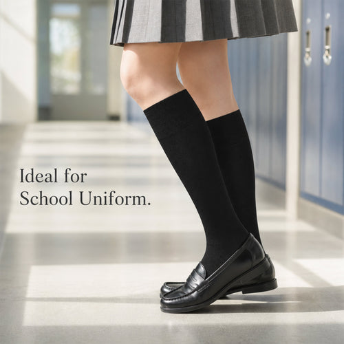 Sock Stack Girls Long School Socks 12 Pairs Cotton Rich Sculpted Heels And Toes Sizes
