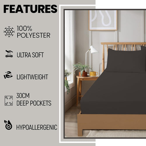 OLIVIA ROCCO Fitted Sheets Plain Dye Super Soft Easy Care Bed Linen Sets Easy-Care Hotel-Quality Comfort