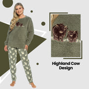 Daisy Dreamer Womens Highland Cow Print Cotton Jersey Pyjama Set Long Sleeve Lounge Wear